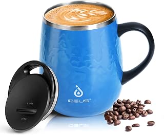 Ideus 16 oz Insulated Coffee Mug with Lid and Handle (Leopard Blue)