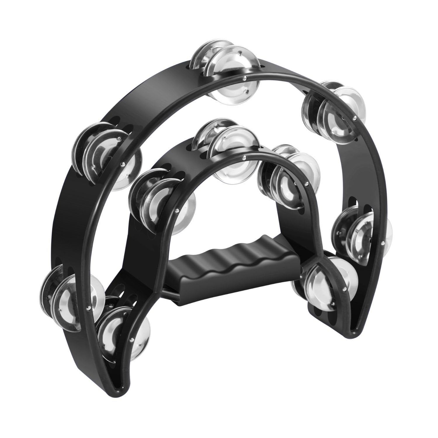 Flexzion Half Moon Tambourine for Adults with Double Row Jingles, Black | For Ch