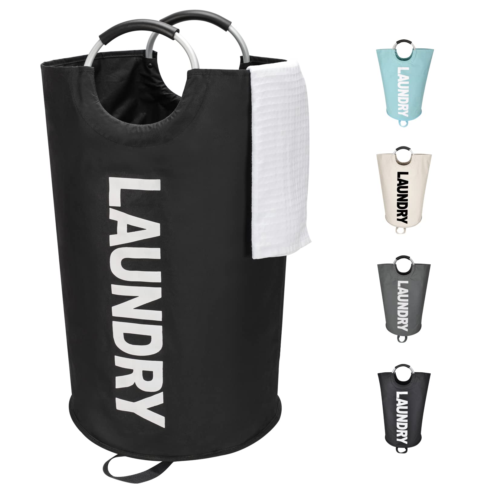 Maxsilan 90L Large Laundry Basket Bag, Collapsible Tall Hamper, Black | Freestan