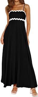 PRETTYGARDEN Women's Spaghetti Strap Summer Casual Sleeveless Smocked Boho A-Line Long Flowy Beach Dress