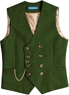 Solovedress Mens Vintage Tweed Double Breasted Wedding Waistcoat