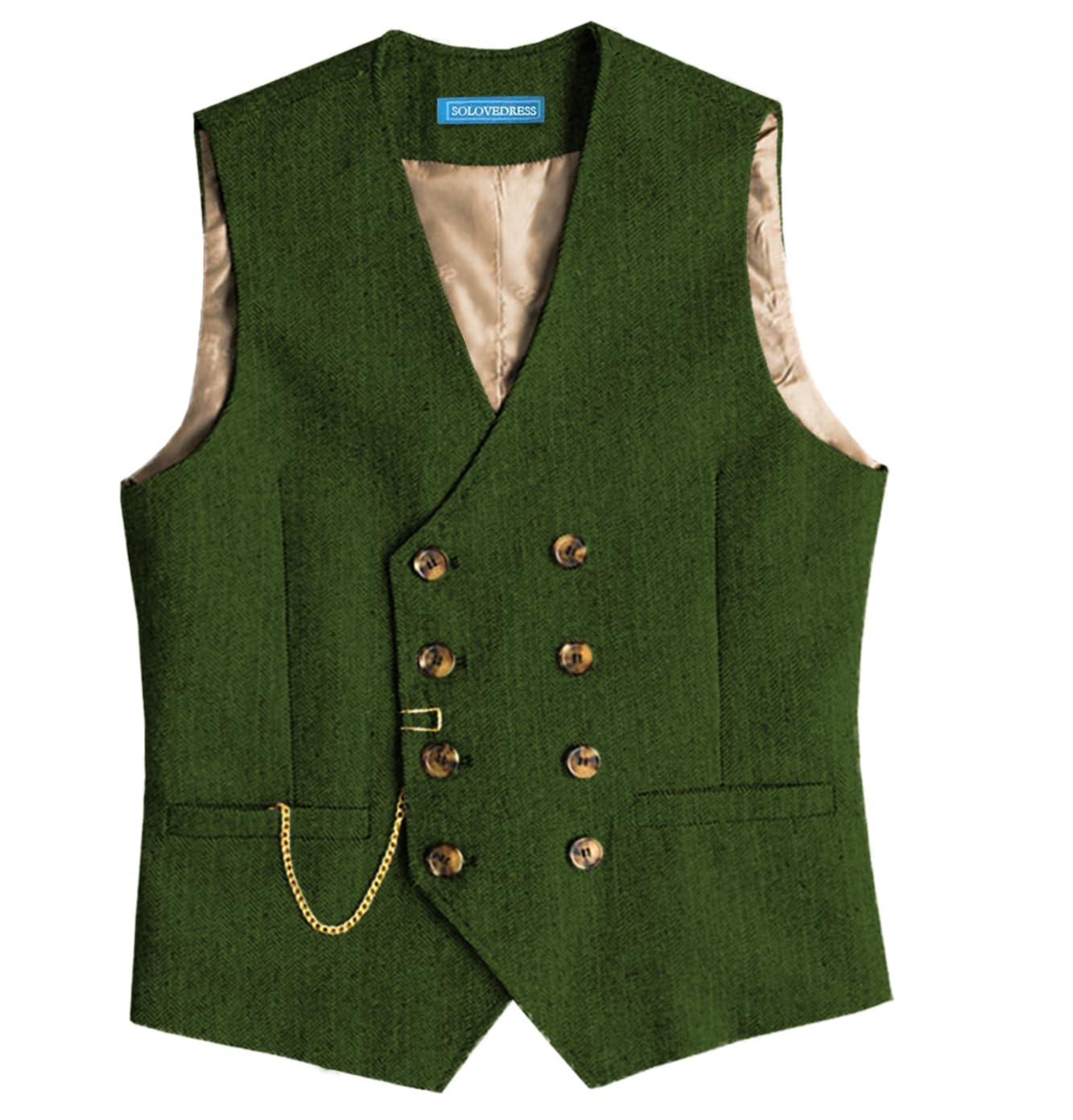 Solovedress Mens Vintage Tweed Double Breasted Wedding Waistcoat