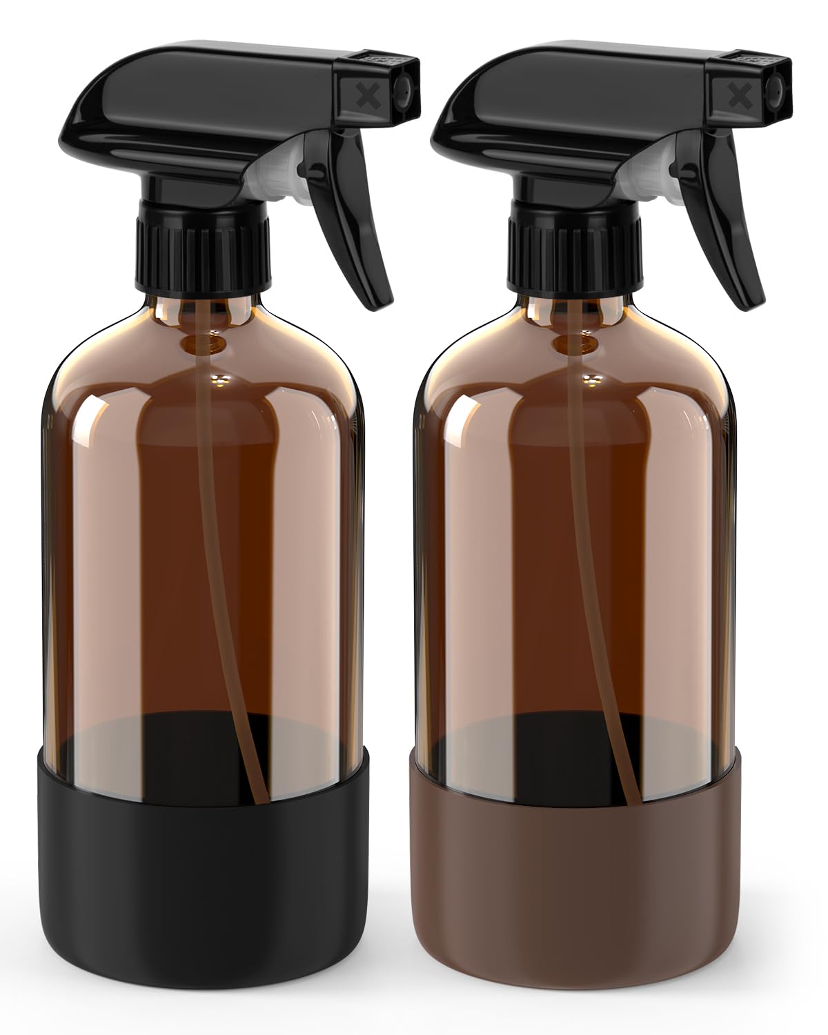 Bontip Glass Spray Bottle with Silicone Sleeve Protection, Amber Glass Spray Bot