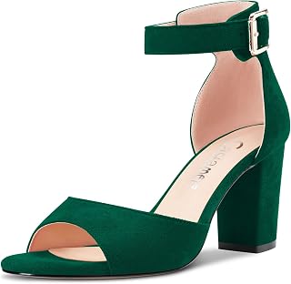 CASTAMERE Women Chunky Wide Medium Heel Open Toe Strap Ankle Sandals