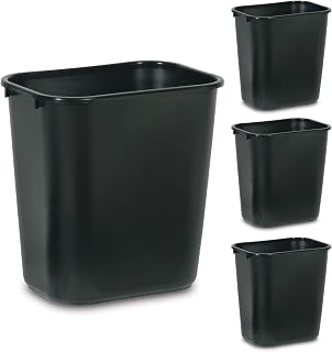Rubbermaid Commercial Products Wastebasket, Black, 7-Gallon, 4 Pack | 7-Gal/28-Qt, Durable Plastic, Fits Under Standard-Height Desk, Easy to Clean, for Bedroom/Bathroom/Office/Under Desk/Sink