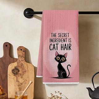 Cute Cats Kitchen Towels, The Secret Ingredient Is Cat Hair, Microfiber Tea Towels for Kitchen, Bathroom, Home Decor, Durable Pink Honeycomb Towel for