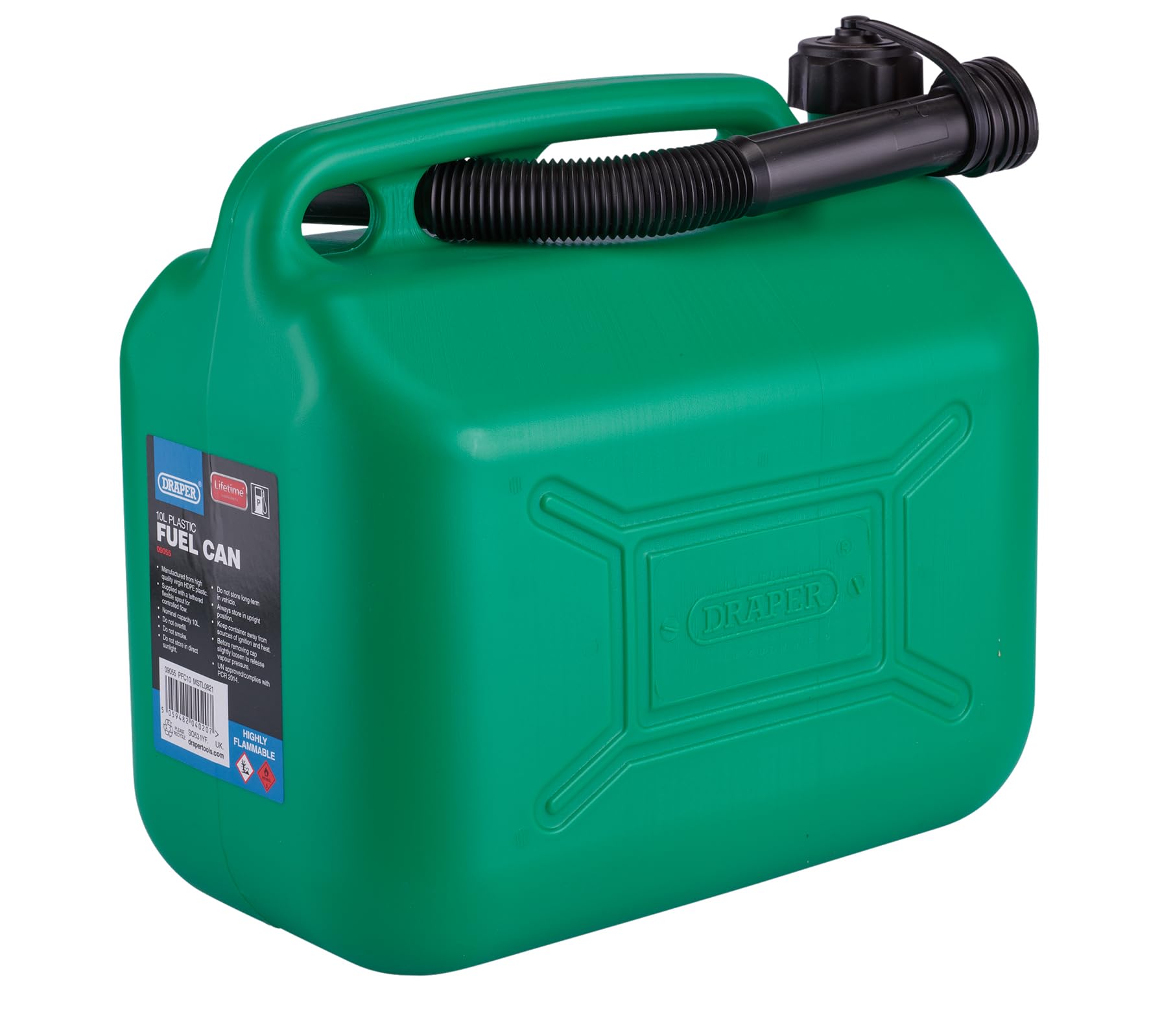 Draper 10L Plastic Petrol Can 290mm Spout Length Jerry Fuel Diesel Can | 10L Wat