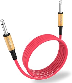 AUGIOTH Guitar Cable 20 ft, Stage Electric Instrument Bass Cable AMP Cord 1/4 Straight to Straight Red