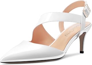 NobleOnly Women's Pointed Toe Mid Heel Sandals Strap Ankle Buckle Closure Dance Casual Dress Classic Shoes 6.5 CM Heels