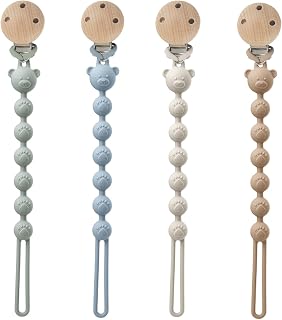 4 Pcs Dummy Clips for Boys Girls, Pacifier and Teether 2-in-1, Bpa Free | Portable Set of 4 in Brown, Milky White, Blue and Green, Easy-Clean Design Helps Keep Soothers Close at Home or Out