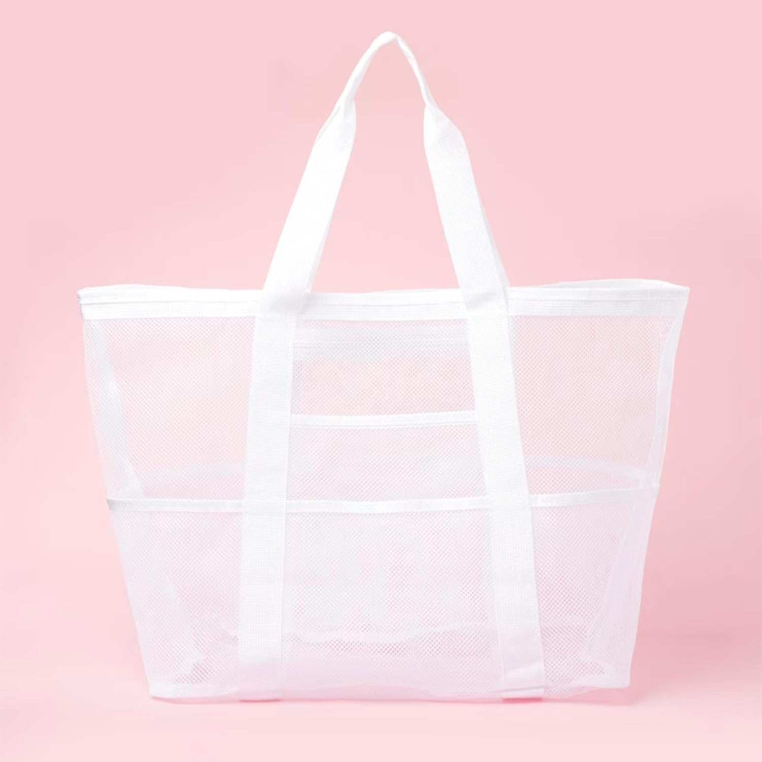Large Mesh Beach Bag, Beach Tote Bag with Zipper Pockets - Family Pool, Toys, Va