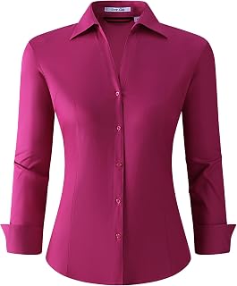 Alex Vando Womens Dress Shirts Wrinkle Free Regular Fit Long Sleeve Stretch Work Shirt