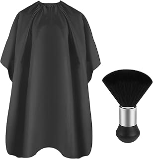 FEBSNOW Barber Cape Professional Hair Cutting Cape with Neck Duster Brush | Full Coverage Haircut Apron for Adults, 47x56 inches, Adjustable Neckline, Keep Clothes Clean Dry, Home Salon Barber Supplies