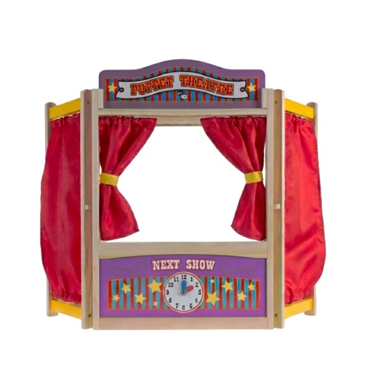 Hey Play Puppet Theater for Kids, 30” x 26” | Wooden Tabletop Stage with Curtain