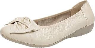 rismart Women's Leather Ballet Flats Slip on Ballerina Pumps Work Shoes with Bow