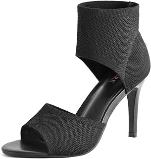 woman heeled sandals open toe stiletto heel stretch knit summer dress shoes