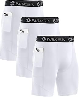 Niksa 3 Pack Compression Shorts for Men Quick Dry Breathable Compression Shorts Slim Fit Sports Shorts with Pockets for Mobile Phone Basic Running Shorts for Cycling