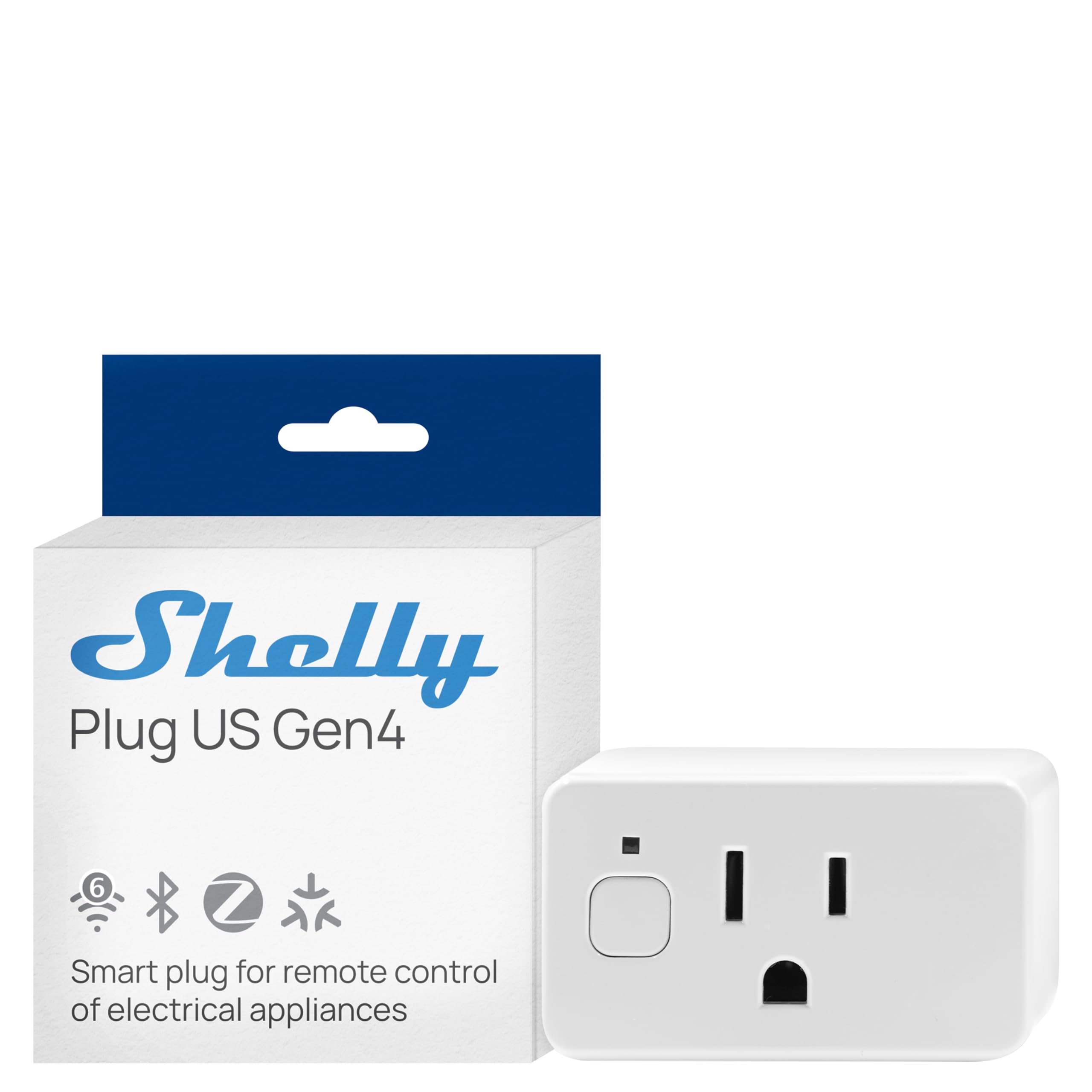 Shelly Smart Plug UL WiFi Bluetooth Zigbee Matter Outlet, US Gen4 White | Power 