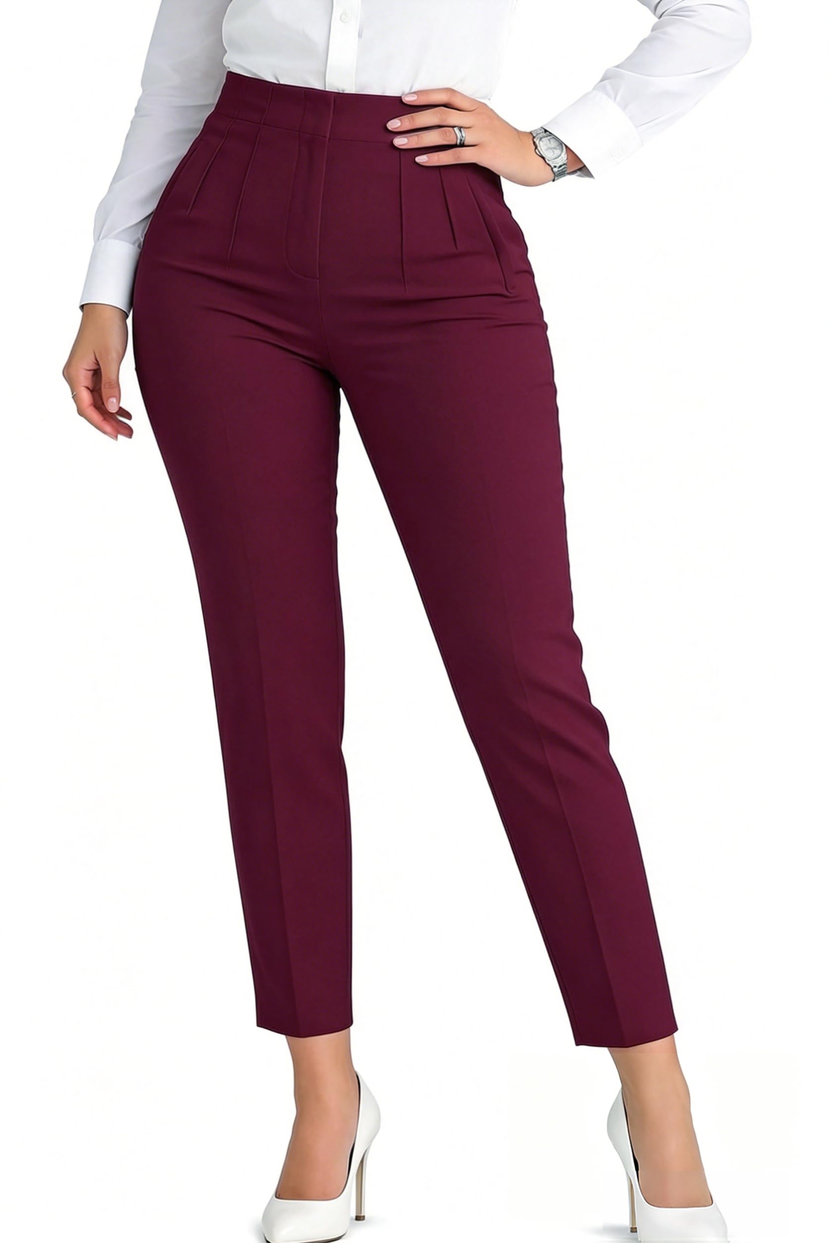 LOVESHOOT 2026 Fashion High Waist Pleated Straight Leg Casual Work Stretch Dress