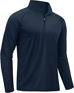 TACVASEN Rash Guard Mens Swim Shirt Long Sleeve UV Fishing Sun Protection UPF 50 Running Athletic 1/4 Zip Shirt for Men