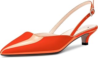 Castamere Women's Low Kitten Heel Pointed Toe Sandals Slip-on Slingback Pumps for Wedding Party Dress 3.5 CM Heels