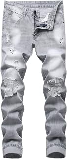 LZLER Mens Ripped Jeans,Distressed Destroyed Slim Fit Straight Leg Denim Pant with Holes
