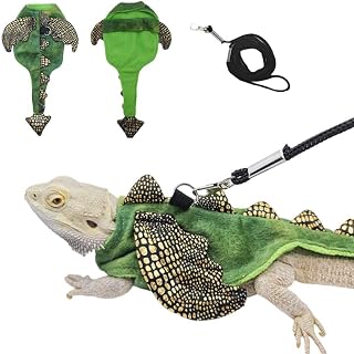 Bearded Dragon Halloween Costume Adjustable Lizard Dinosaur Leash Harness Set with Wing Outdoor Walking Lead Control Rope for Bearded Dragon Reptiles Small Animals
