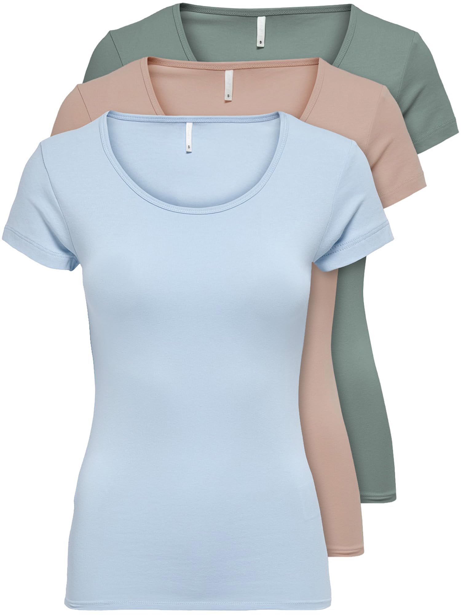 ONLY Pack of 3 Women's T-shirts in Black or White, Long and Short Sleeves, Basic