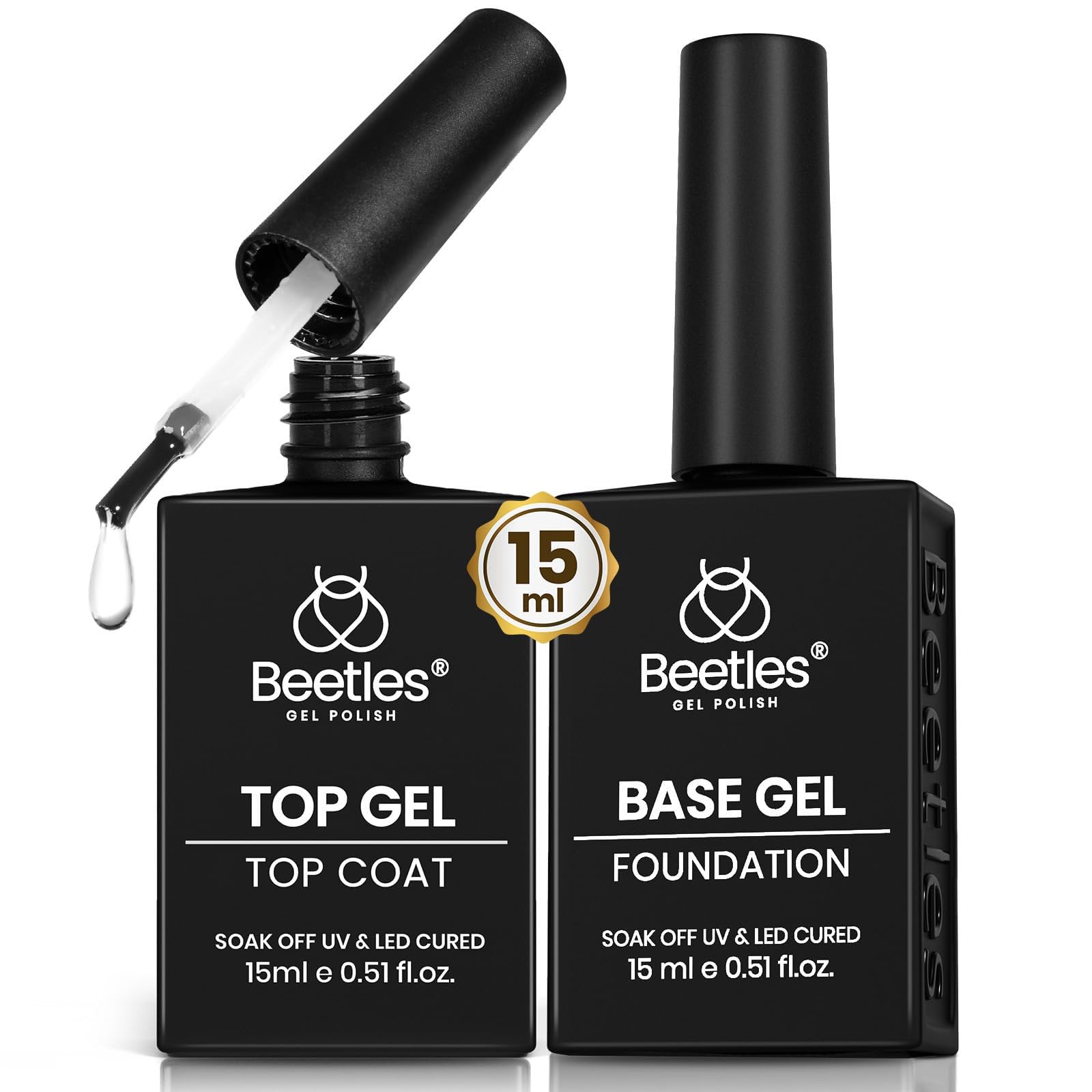 Beetles No Wipe Gel Top Coat and Base Coat Set for Gel Nail Polish | 2Pcs 15ml S