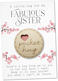 Maise & Rose Pocket Hug Gift For Sister | Thinking Of You Keepsake | TKS | Professionally Laser Cut, 4cm Wooden Token, Poplar Plywood, Premium 400gsm Cardstock, Writeable Reverse Side, Made In Uk