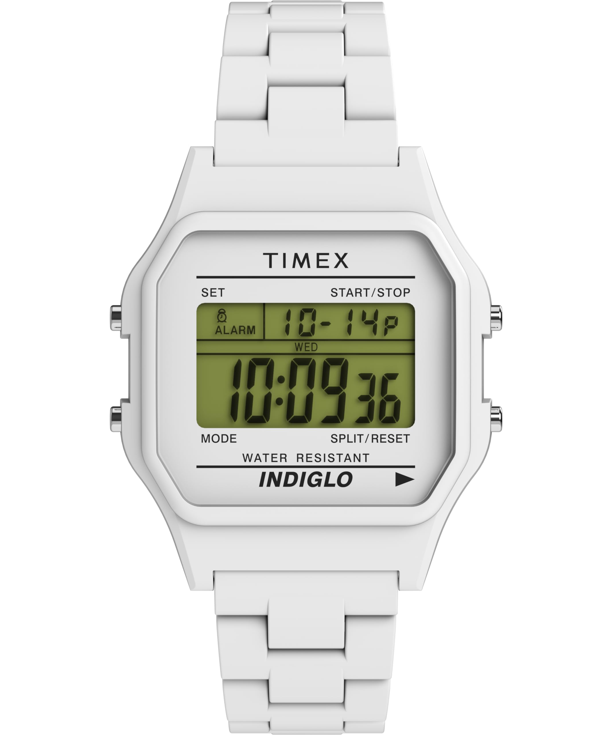Timex Unisex Watch T80 36mm, White Bracelet, Digital Dial, White Case, White