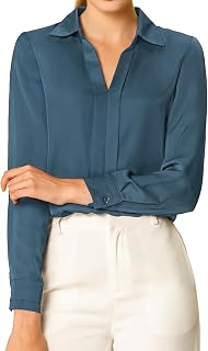 Allegra K Women's Work Blouse Long Sleeves in Silk Satin