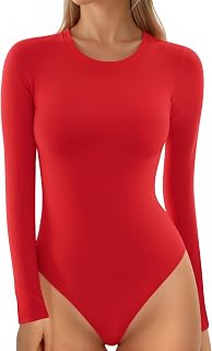 MANGOPOP Women's Crew Neck Short Sleeve Bodysuit Long Sleeve Body Suit T Shirts Basic Slim Fitted Tops