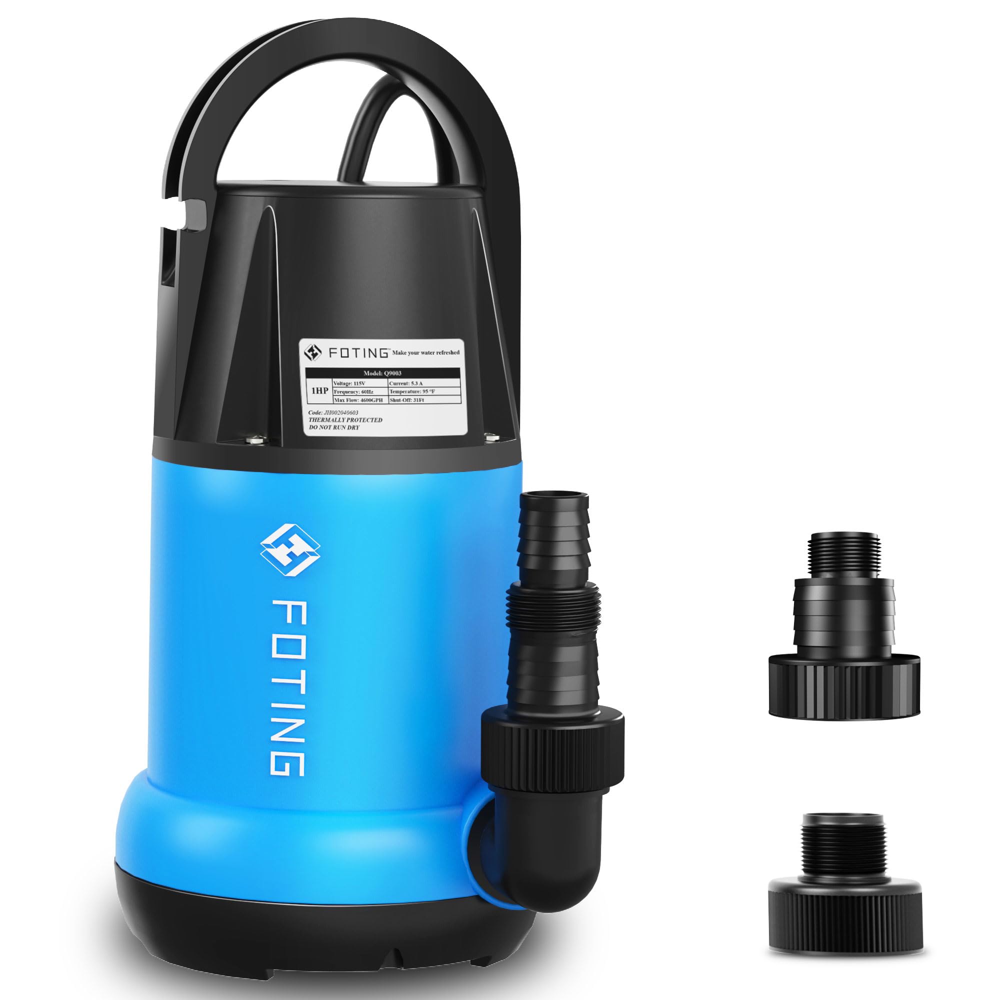 FOTING 1HP Sump Pump 4600GPH Clean/Dirty Submersible Water Pump | Utility Pump T