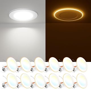 FREELICHT 12 Pack 5/6 Inch 5CCT LED Recessed Lighting with Night Light | 2700K/3000K/4000K/5000K/6000K Selectable,Dimmable Retrofit Flat Can Lights, 1000LM ,10W, IC & Damp Rated, ETL & FCC