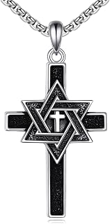 Star of David Cross Necklace Sterling Silver Jewish Star Pendant Necklace Judeo Christian Religious Jewelry Gift for Men Women
