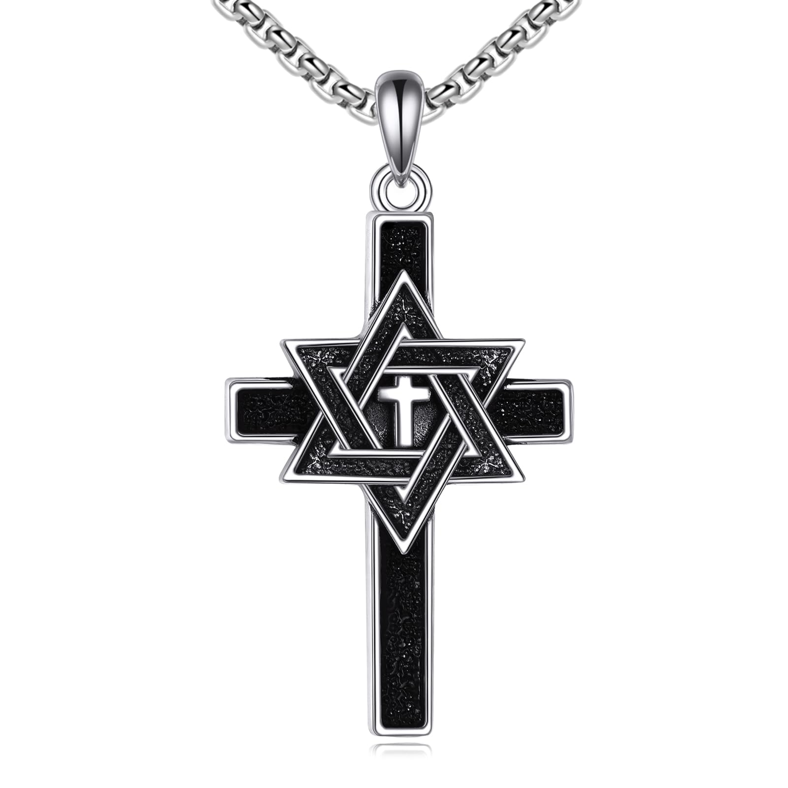 Star of David Cross Necklace Sterling Silver Jewish Star Pendant Necklace Judeo 