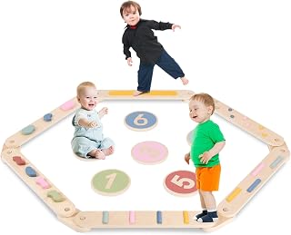 XYMERO Kids Wooden Toddler Balancing Beam, 6 PCS Toddler Waldorf and Montessori Balance Board, Motor Skill Stepping Toy for Kids 3-5 Years, Gymnastic Obstacle Training Tools