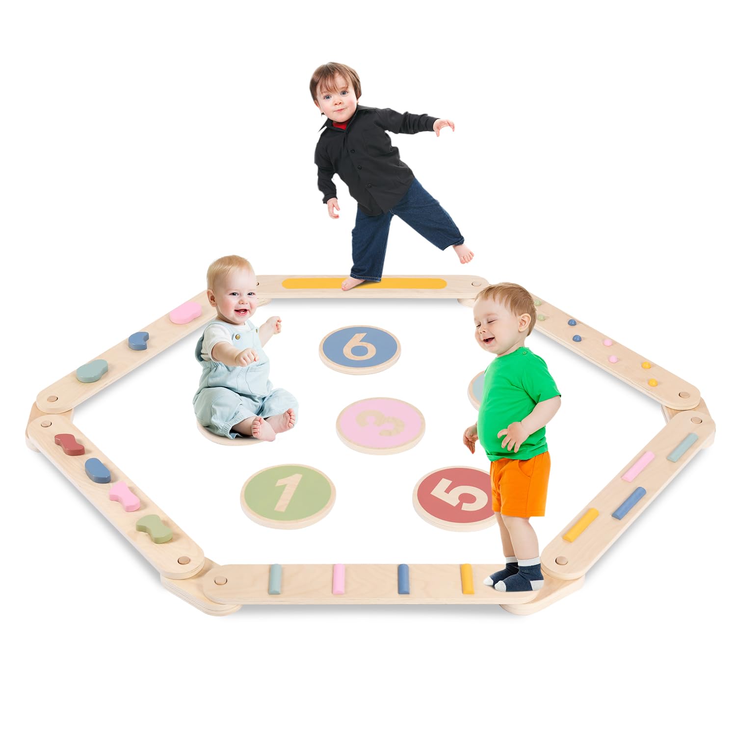 XYMERO Kids Wooden Toddler Balancing Beam, 6 PCS Toddler Waldorf and Montessori 