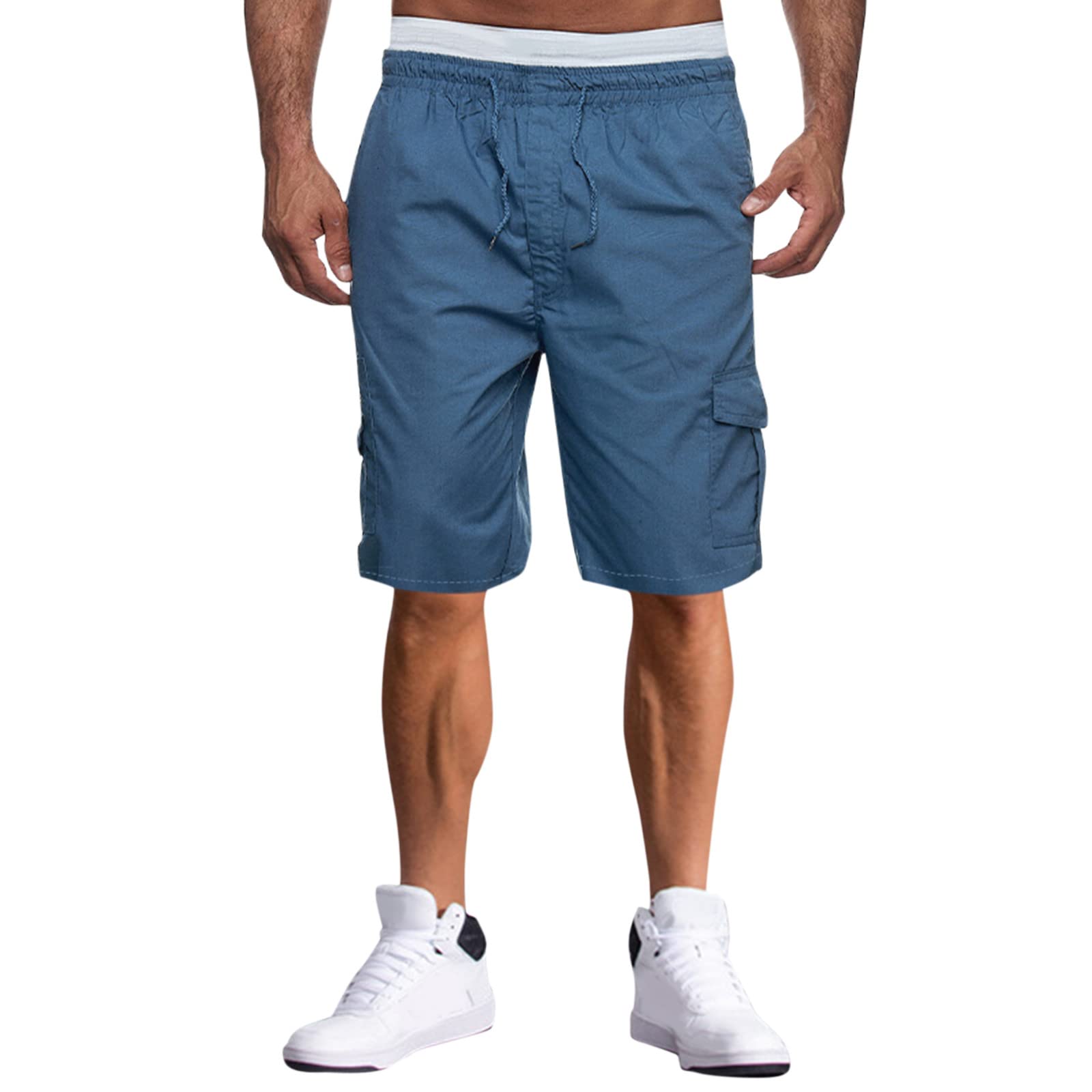 Men's Cargo Shorts Summer Bermuda Shorts Khaki Work Trousers with Pocket and Dra