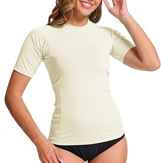 MEETWEE kurz & Langarm Damen Surf Rash Guard Sonnenschutz Badeanzug UV-Schutz Shirt UPF 50+ Kurzarm Badeoberteil Schnell trocknendes Schwimm-Sonnenschutzshirt für Wassersport