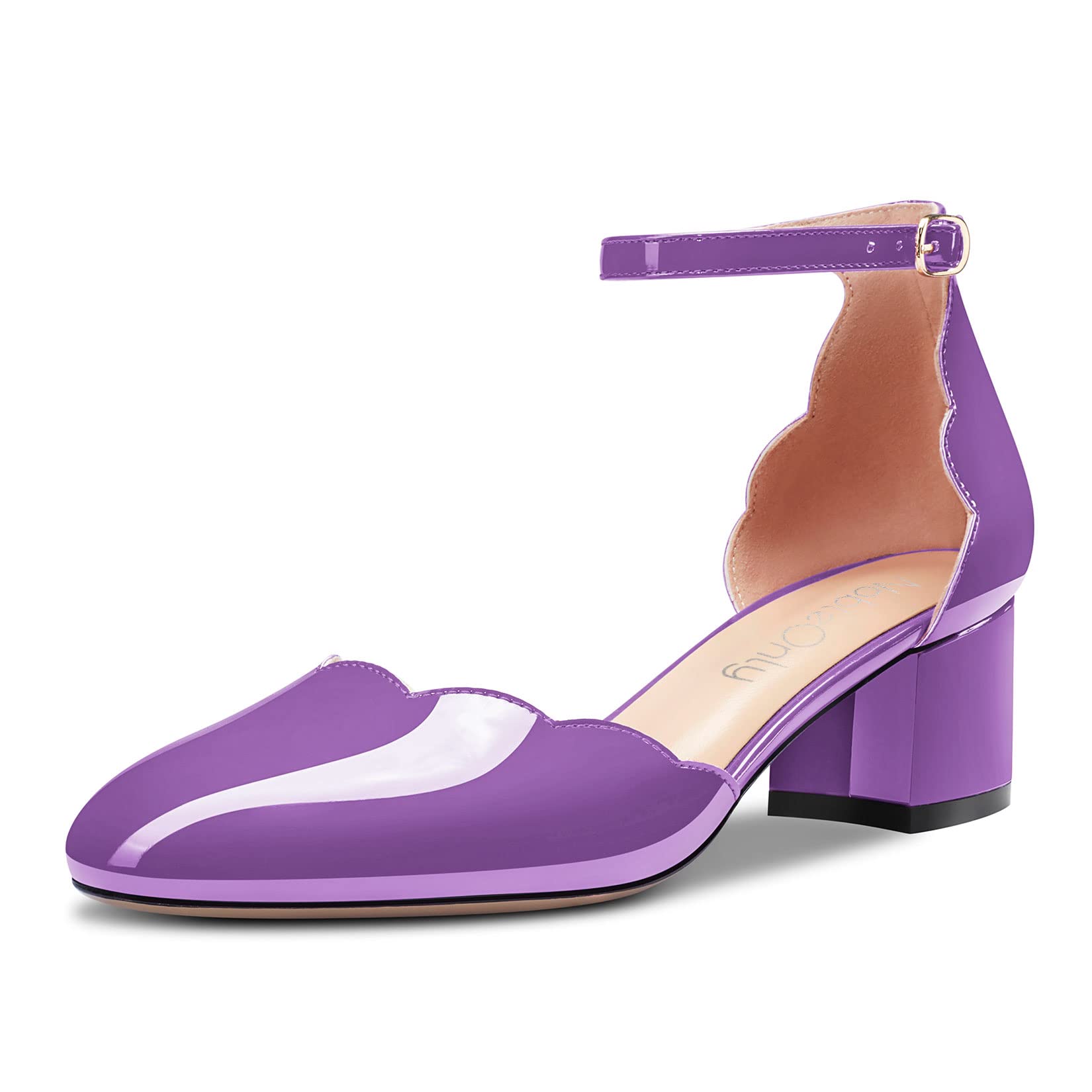 NobleOnly Women's Block Chunky Low Heel Closed Round Toe Straps Ankle Pumps Buck