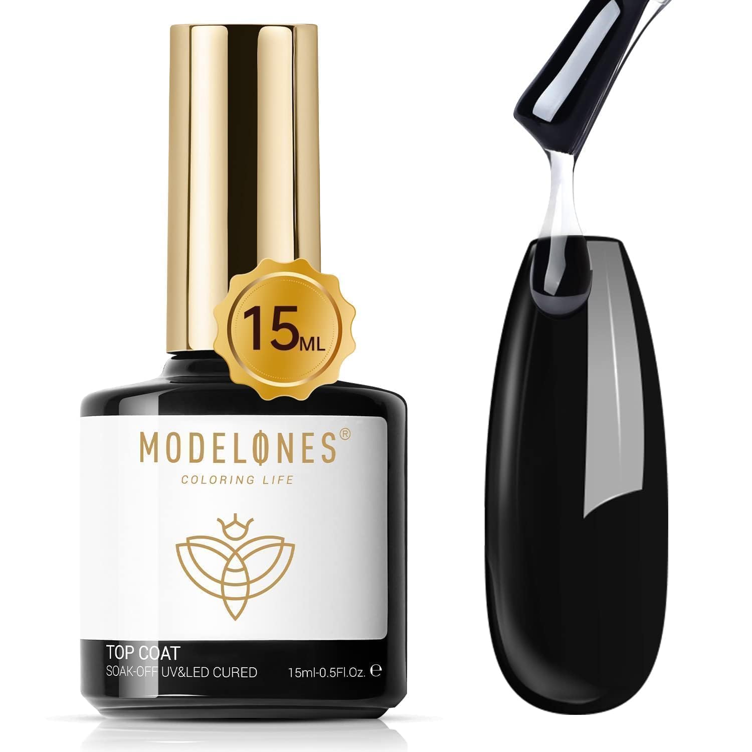 modelones Gel Top Coat, 15ml No Wipe Gel Nail Polish High Gloss Top Coat | Shiny