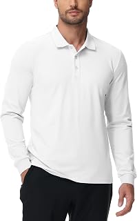 MIER Men's Polo Shirt Cotton Long Sleeve Collar Golf Tennis Casual Work Travel 3 Button Down Ultra Soft