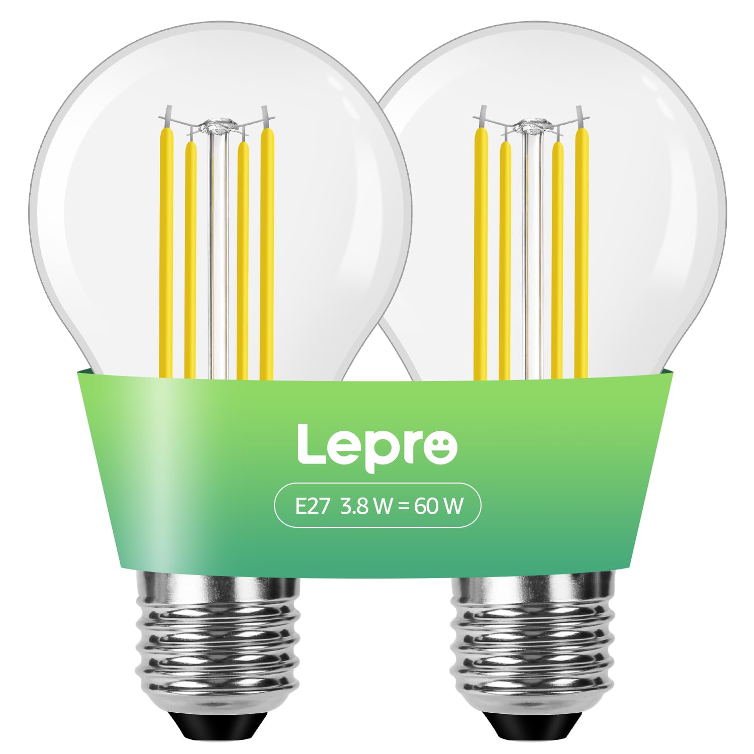Lepro E27 Screw Bulb A-Rated, 3.8W = 60W, 806lm, 2700K Warm White,Pack of 2 | Ul
