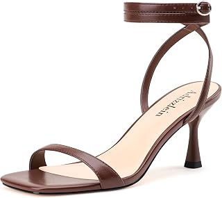 Adrizzlein Kitten Heels for Women Strappy Heels Square Open Toe Lace up Heeled Sandals Ankle Wrap Strap Pumps Dress Party Shoes