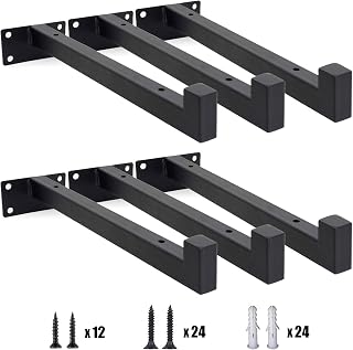 YMDparts Floating Shelf Brackets, 12 Inch, Heavy Duty, Black Iron, Wall Mounted, 6 Pack