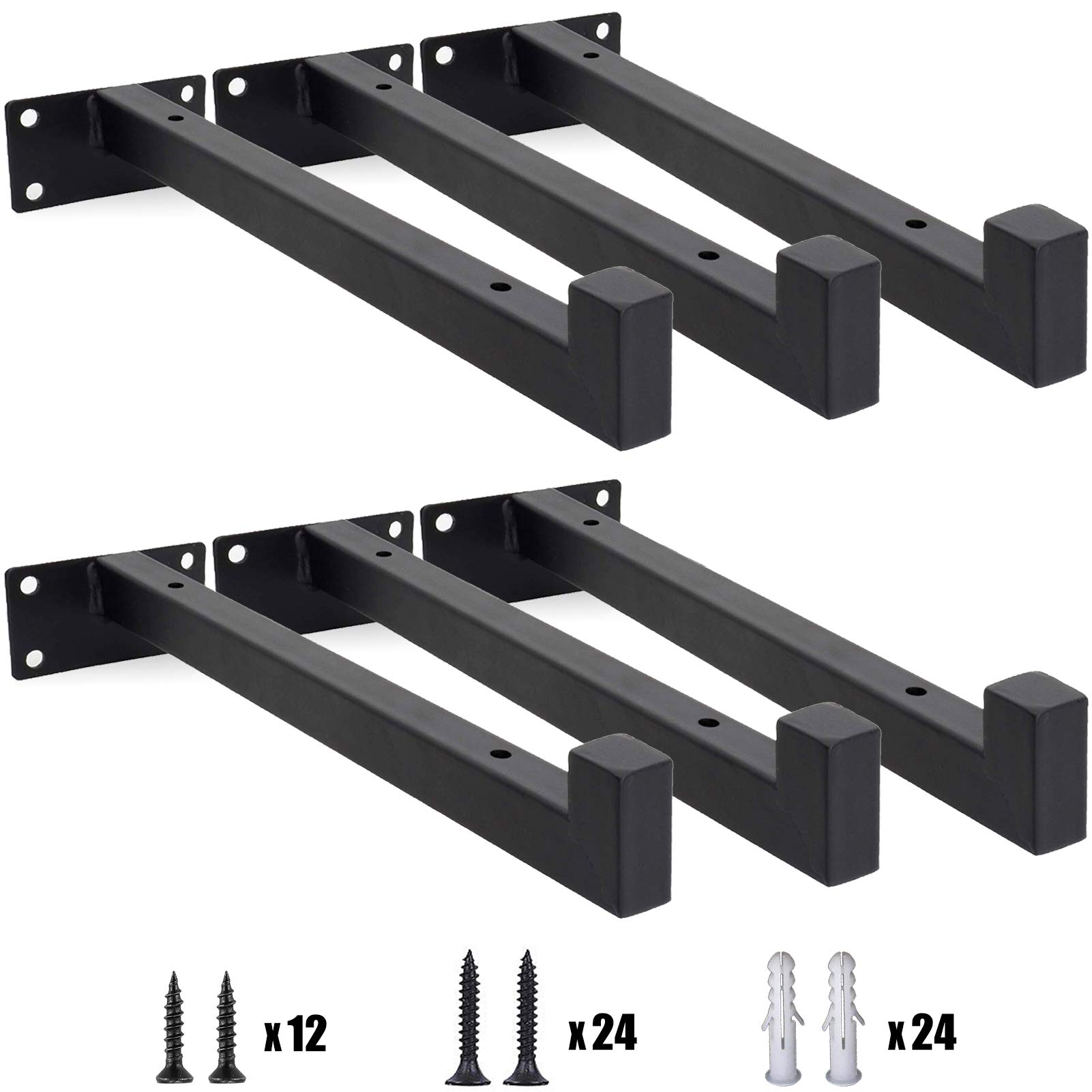 YMDparts Floating Shelf Brackets, 12 Inch, Heavy Duty, Black Iron, Wall Mounted,