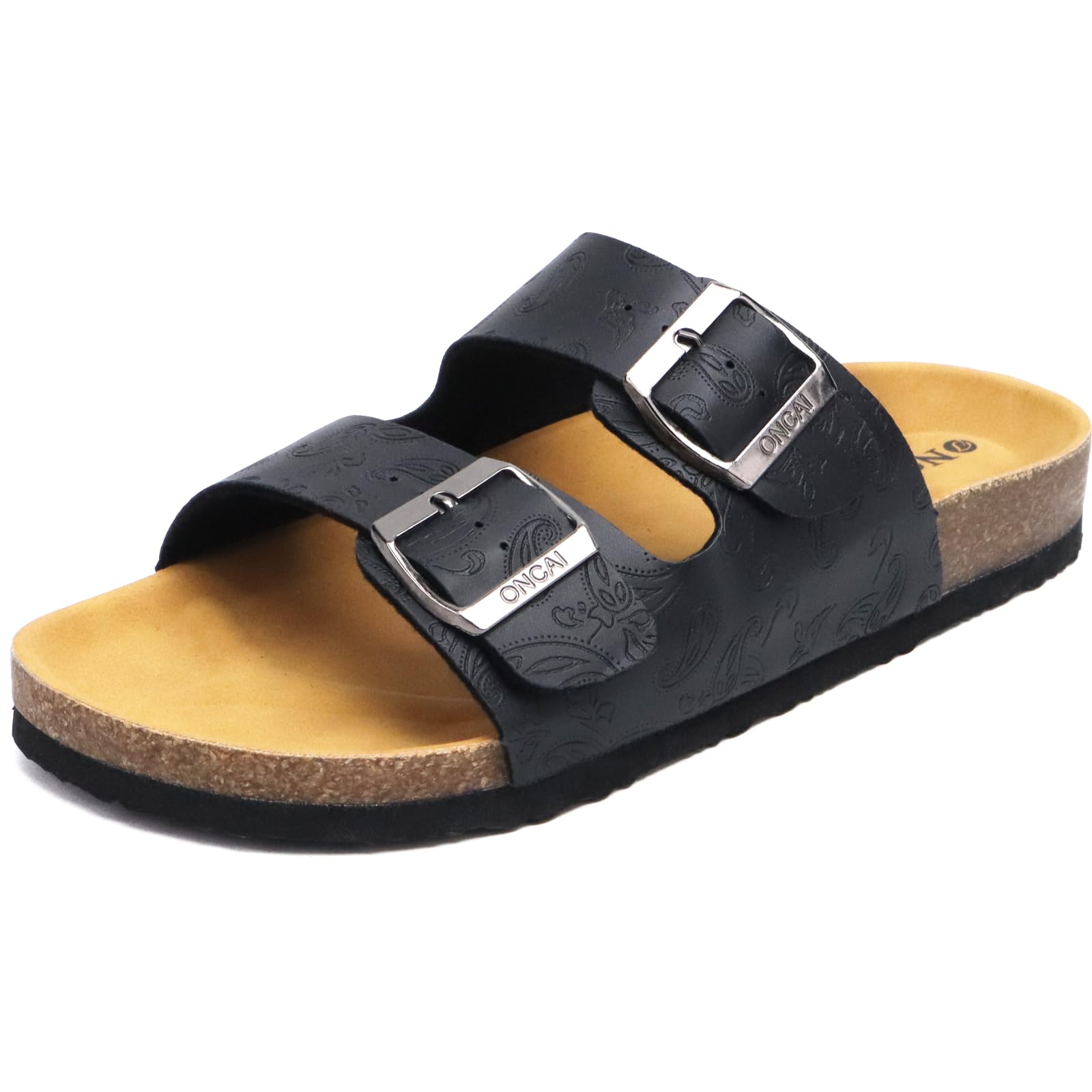 ONCAI Womens Flat Slide Sandals with Arch Support 2 Strap Adjustable Buckle Slip