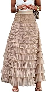 Flygo Women Long Maxi Tiered Tulle Skirts A Line Ruffle Layered Fairy Skirt